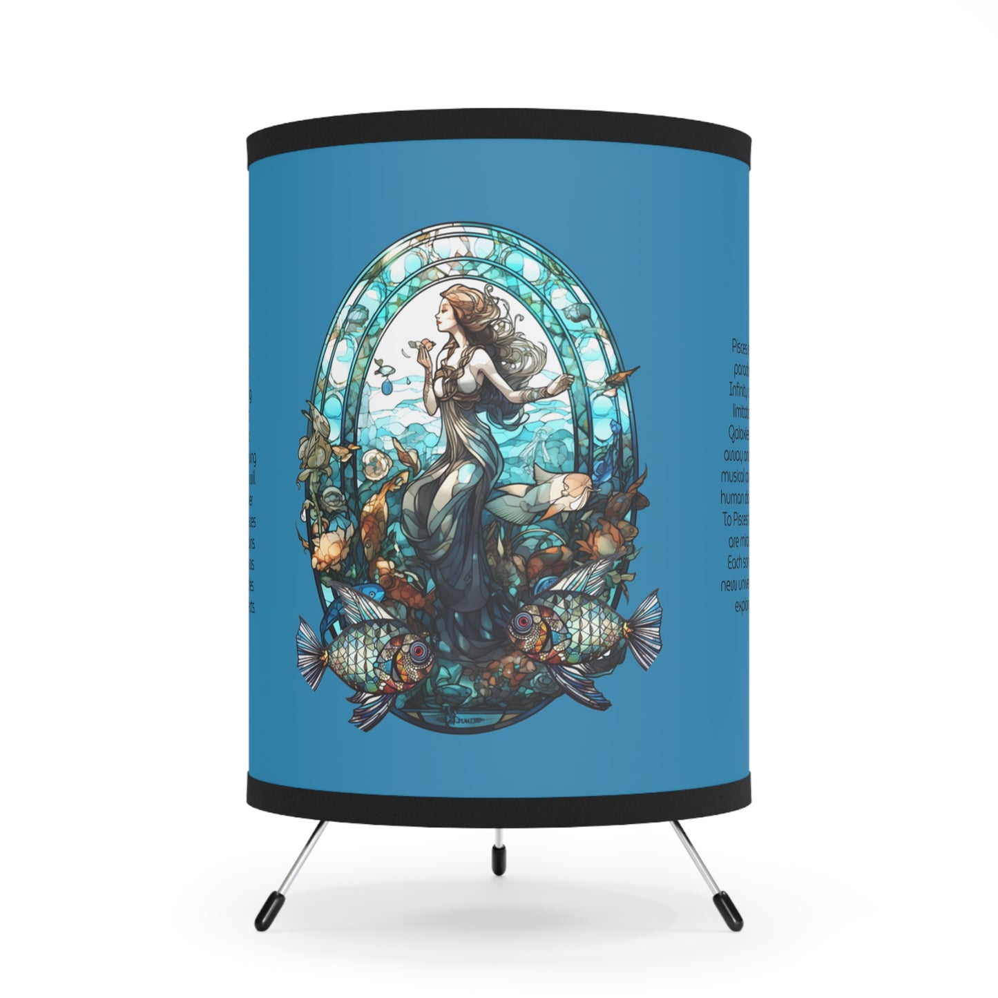 Pisces Stained Glass Illustration with Inspirational Poem Tripod Lamp with Printed Shade, US\CA plug