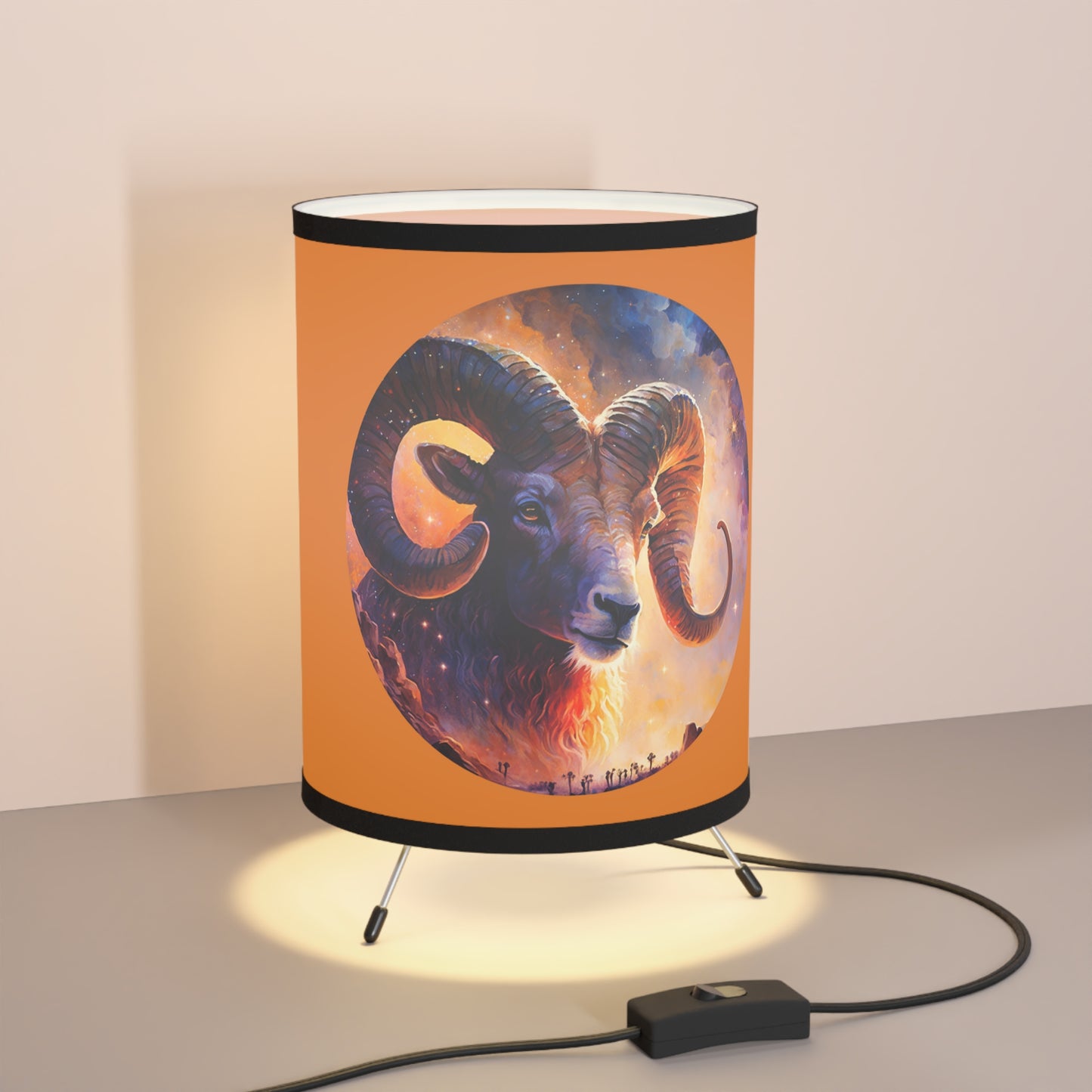 Aries Ram Tripod Lamp with Printed Shade, US\CA plug