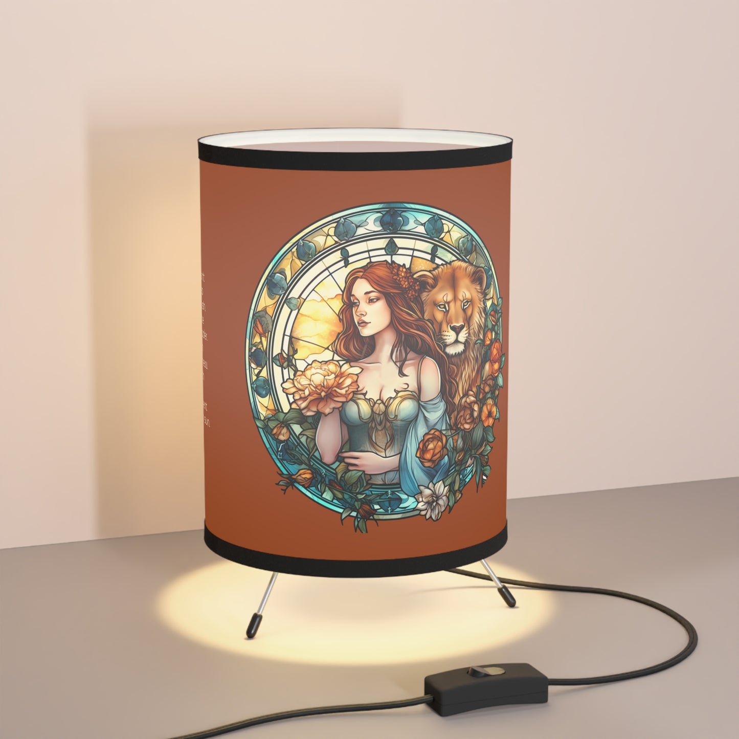 Leo Stained Glass Illustration with Inspirational Poem Printed Shade Tripod Lamp, US\CA plug