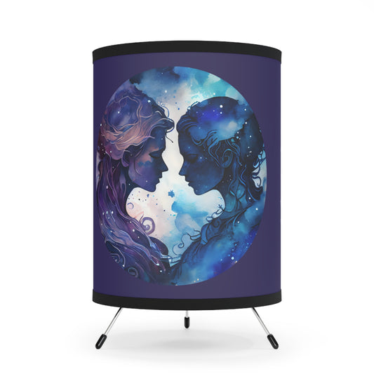 Gemini Twins in Blue and Violet with Inspirational Poem Printed Shade Tripod Lamp, US\CA plug